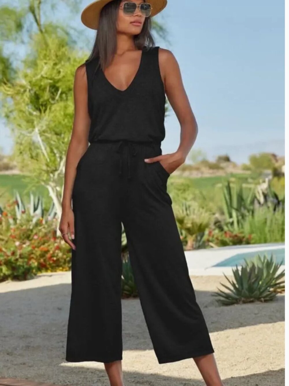 Becca Rebecca Virtue Beach Date Wide Leg V-Neck Coverup Jumpsuit Sz S NEW